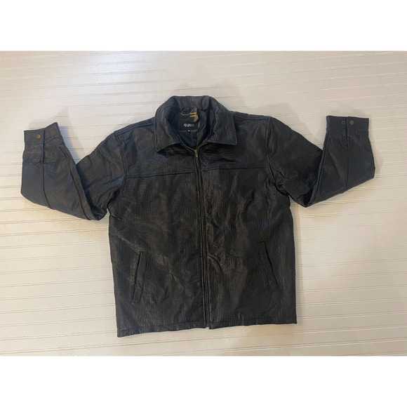 mens PB BASICS BLACK leather crocodile embossed jacket -Xl - Picture 3 of 11